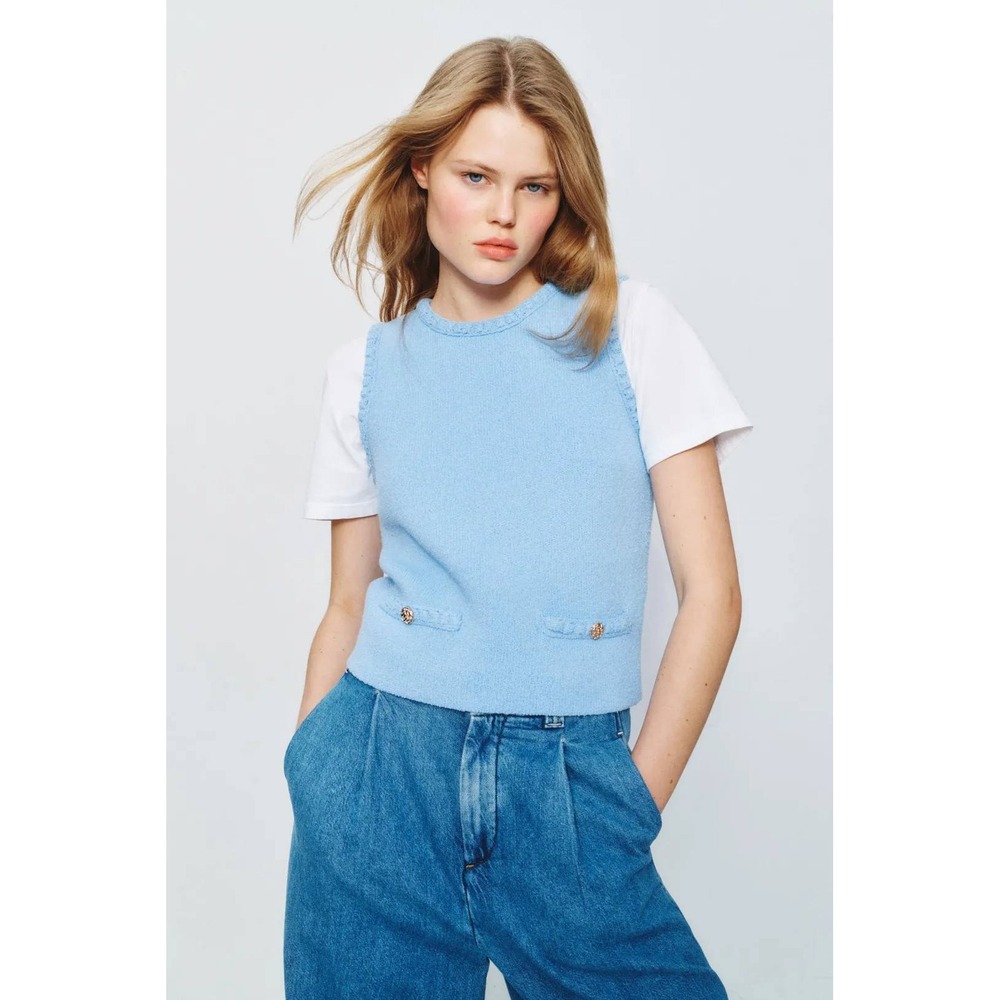 Endless Rose Light Blue Knit Sweater Vest Scalloped  M